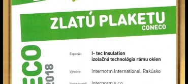 Projekty domov | Internorm opäť ocenený  ZLATOU PLAKETOU na výstave CONECO 2018