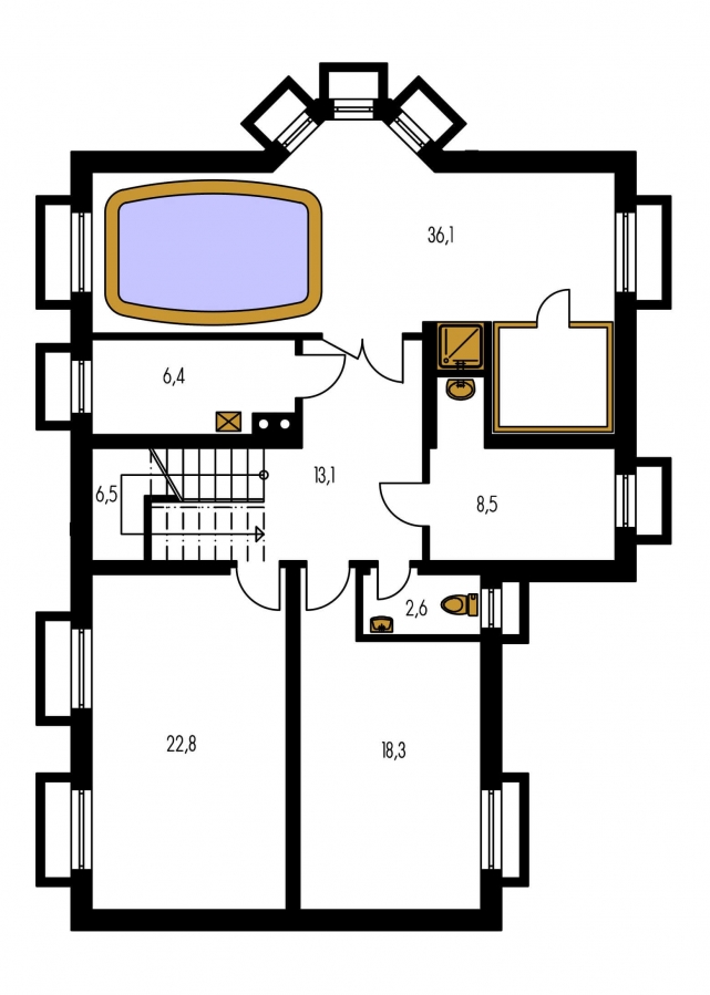 Pôdorys Suterénu - Rodinný dom podpivničený s obytným podkrovím. Možnosť realizovať ako dvojgeneračný rodinný dom.