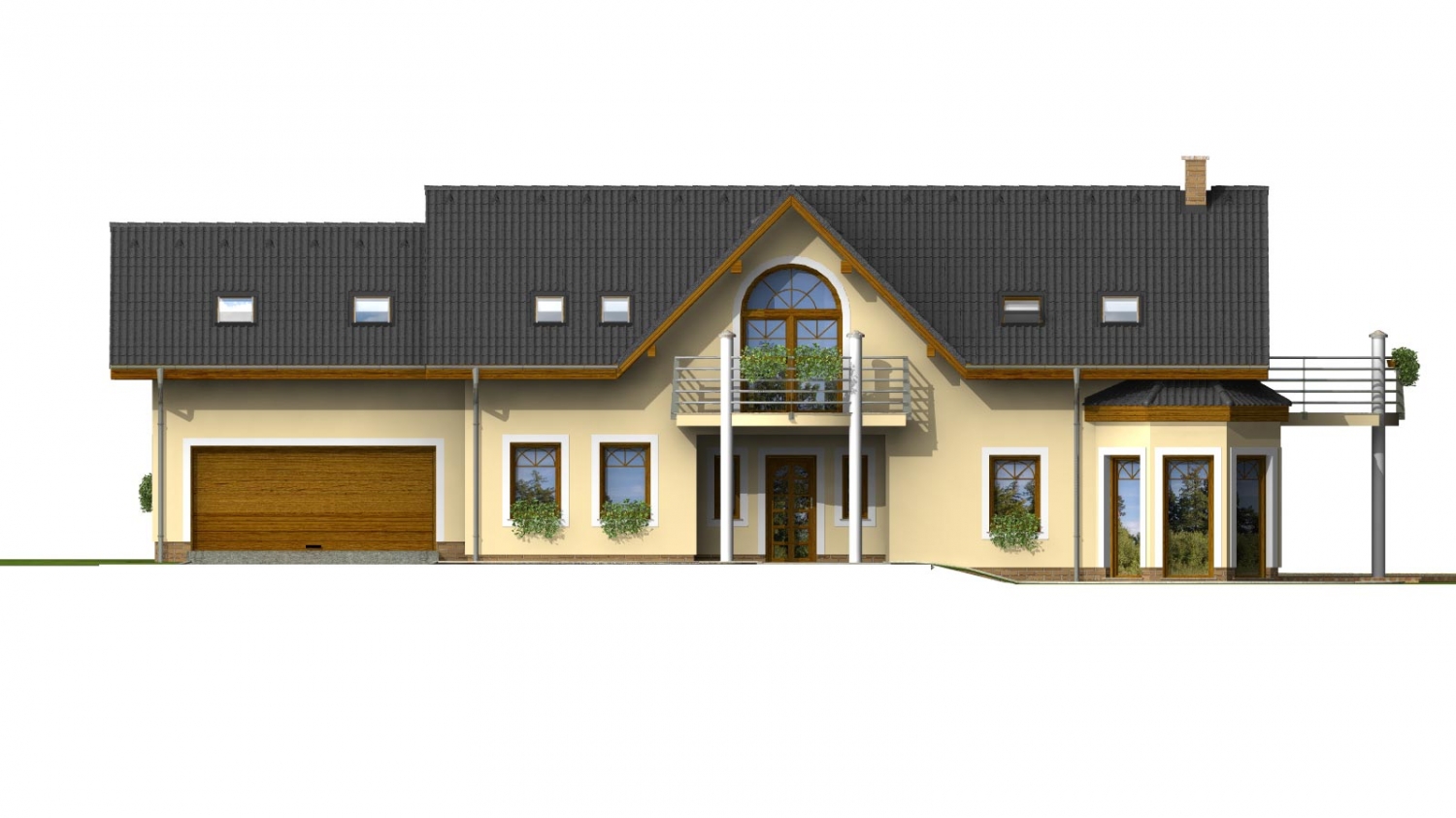 Zrkadlový pohľad 1. - Veľký podpivničený rodinný dom s dvojgarážou a sedlovou strechou. Možnosť dvojgeneračného bývania.