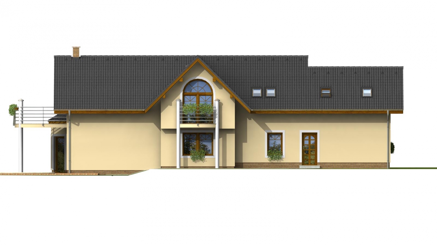 Pohľad 3. - Veľký podpivničený rodinný dom s dvojgarážou a sedlovou strechou. Možnosť dvojgeneračného bývania.