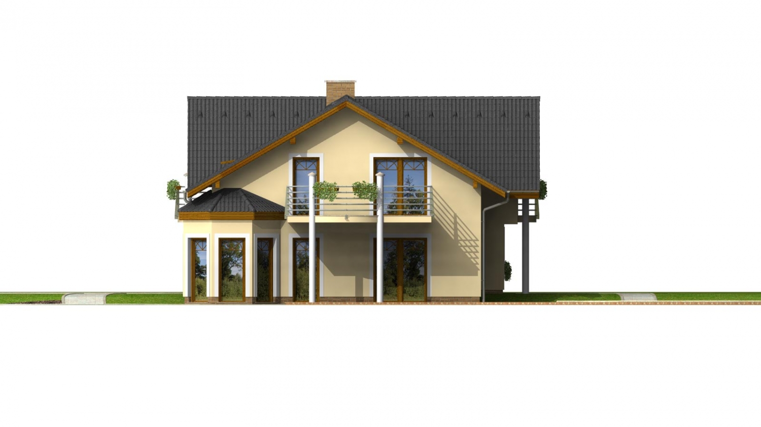 Pohľad 4. - Veľký podpivničený rodinný dom s dvojgarážou a sedlovou strechou. Možnosť dvojgeneračného bývania.