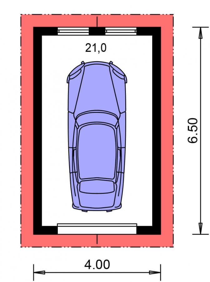 Pôdorys Prízemia - Samostatne stojaca garáž pre jedno auto so sedlovou strechou