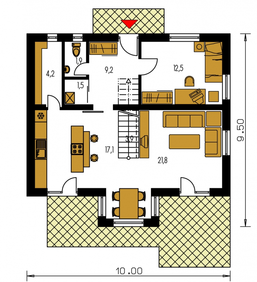Pôdorys Prízemia - 6-izbový dom s jednou izbou v prízemí.