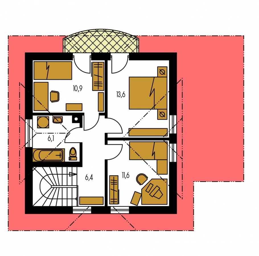 Pôdorys Poschodia - Klasický 4-izbový rodinný dom s garážou.