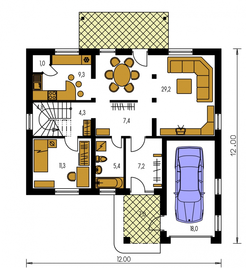 Pôdorys Prízemia - Veľký rodinný dom s garážou a izbou aj na prízemí.