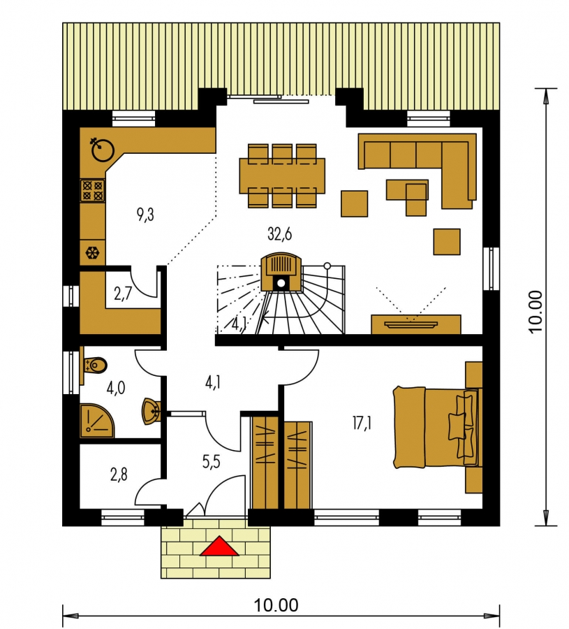 Pôdorys Prízemia - Klasický poschodový rodinný dom s galériou a izbou na prízemí.