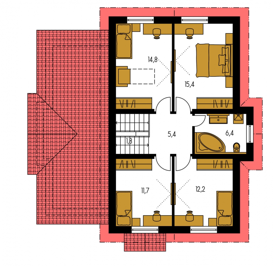 Pôdorys Poschodia - Poschodový rodinný dom so suterénom a s izbami na prízemí. 